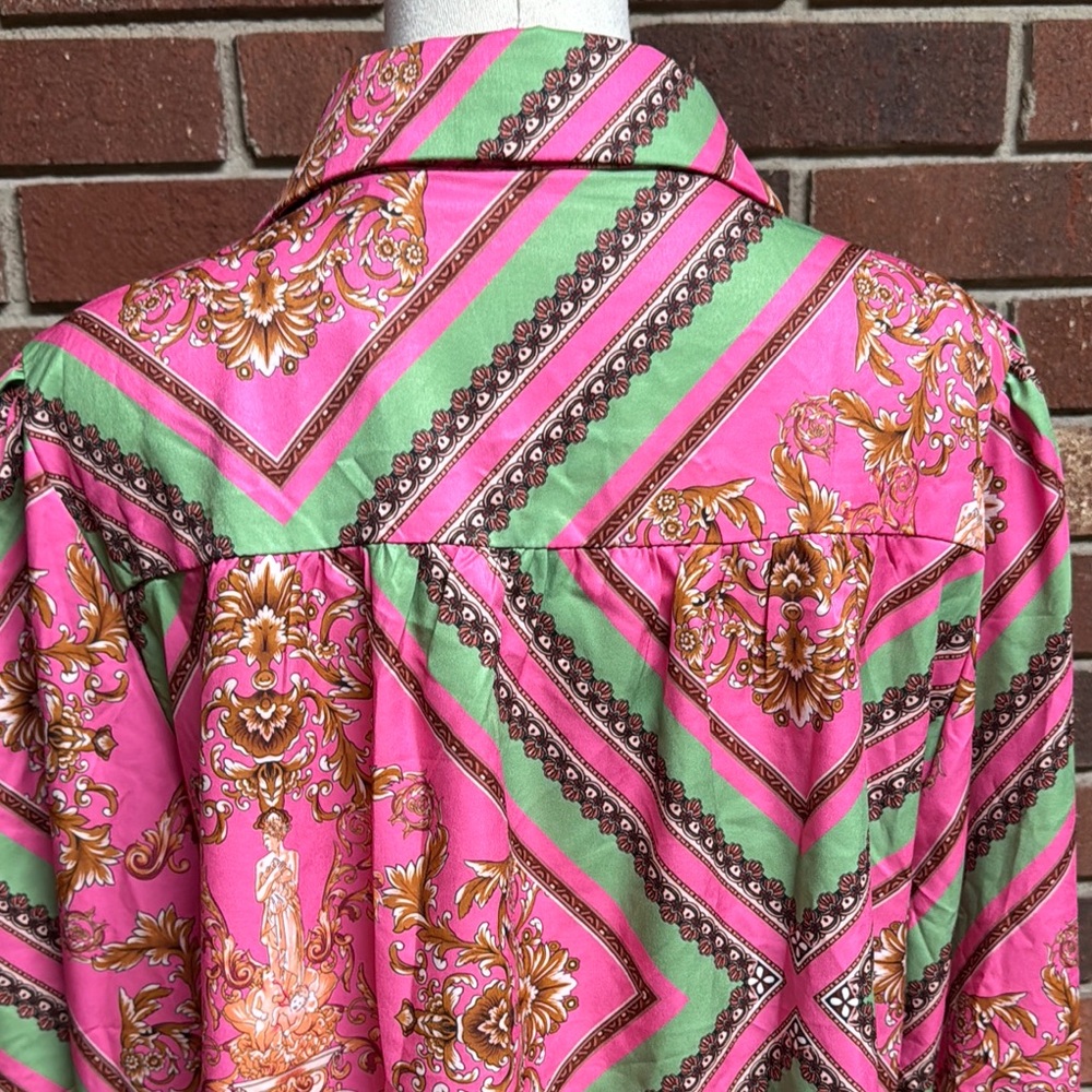 Koandaily Vibrant Scarf Print Blouse Size XL - Picture 5 of 13